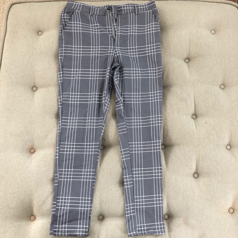Grey And White Mens Small Plaid Pants